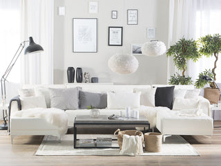 Corner Sofa Bed White Faux Leather Tufted Modern U-Shaped Modular 5 Seater with Chaise Lounges Beliani - Sofa In Store