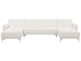 Corner Sofa Bed White Faux Leather Tufted Modern U-Shaped Modular 5 Seater with Chaise Lounges Beliani - Sofa In Store