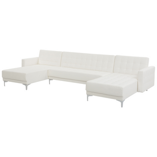 Corner Sofa Bed White Faux Leather Tufted Modern U-Shaped Modular 5 Seater with Chaise Lounges Beliani - Sofa In Store