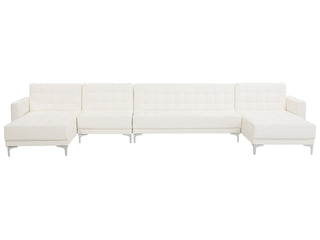 Corner Sofa Bed White Faux Leather Tufted Modern U-Shaped Modular 6 Seater with Chaise Lounges Beliani - Sofa In Store
