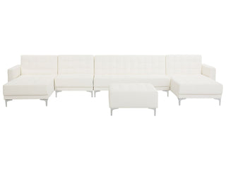 Corner Sofa Bed White Faux Leather Tufted Modern U-Shaped Modular 6 Seater with Ottoman Chaise Lounges Beliani - Sofa In Store