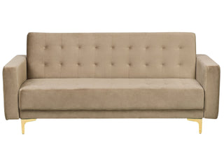Sofa Bed Beige Velvet Tufted Fabric Modern Living Room Modular 3 Seater Gold Legs Track Arm Beliani - Sofa In Store