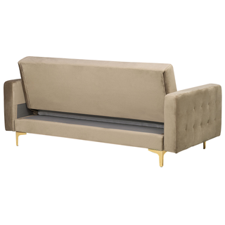 Sofa Bed Beige Velvet Tufted Fabric Modern Living Room Modular 3 Seater Gold Legs Track Arm Beliani - Sofa In Store