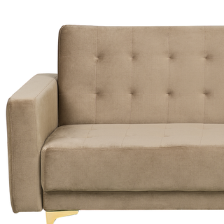 Sofa Bed Beige Velvet Tufted Fabric Modern Living Room Modular 3 Seater Gold Legs Track Arm Beliani - Sofa In Store