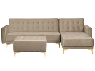 Corner Sofa Bed Beige Velvet Tufted Fabric Modern L-Shaped Modular 4 Seater with Ottoman Left Hand Chaise Longue Beliani - Sofa In Store