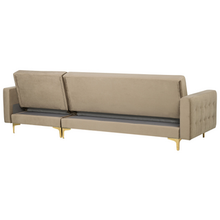Corner Sofa Bed Beige Velvet Tufted Fabric Modern L-Shaped Modular 4 Seater with Ottoman Left Hand Chaise Longue Beliani - Sofa In Store