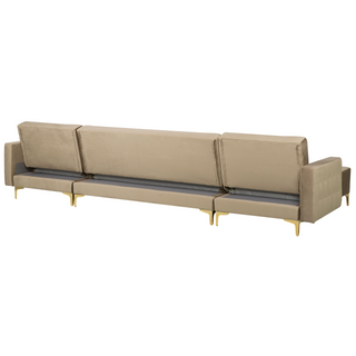 Corner Sofa Bed Beige Velvet Tufted Fabric Modern U-Shaped Modular 5 Seater with Chaise Lounges Beliani - Sofa In Store