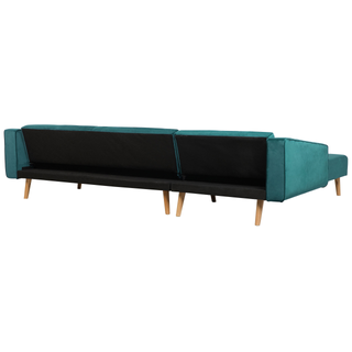 Corner Sofa Bed with 3 Pillows Green Velvet Upholstery Light Wood Legs Reclining Right Hand Chaise Longue 4 Seater Beliani