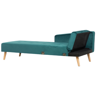 Corner Sofa Bed with 3 Pillows Green Velvet Upholstery Light Wood Legs Reclining Right Hand Chaise Longue 4 Seater Beliani