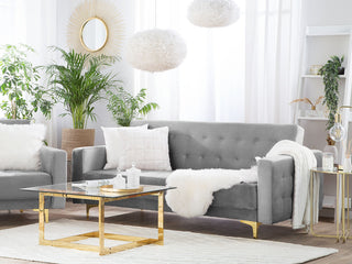 Sofa Bed Grey Velvet Tufted Fabric Modern Living Room Modular 6 Seater Gold Legs Beliani - Sofa In Store
