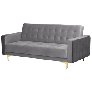 Sofa Bed Grey Velvet Tufted Fabric Modern Living Room Modular 6 Seater Gold Legs Beliani - Sofa In Store