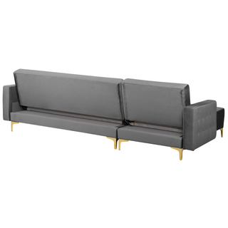 Corner Sofa Bed Grey Velvet Tufted Fabric Modern L-Shaped Modular 4 Seater with Ottoman Right Hand Chaise Longue Beliani