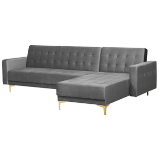 Corner Sofa Bed Grey Velvet Tufted Fabric Modern L-Shaped Modular 4 Seater Left Hand Chaise Longue Beliani - Sofa In Store