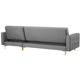 Corner Sofa Bed Grey Velvet Tufted Fabric Modern L-Shaped Modular 4 Seater Left Hand Chaise Longue Beliani - Sofa In Store