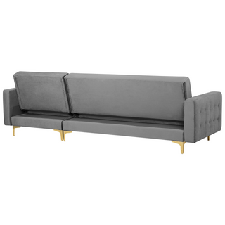 Corner Sofa Bed Grey Velvet Tufted Fabric Modern L-Shaped Modular 4 Seater with Ottoman Left Hand Chaise Longue Beliani