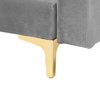 Corner Sofa Bed Grey Velvet Tufted Fabric Modern L-Shaped Modular 4 Seater with Ottoman Left Hand Chaise Longue Beliani