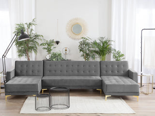Corner Sofa Bed Grey Velvet Tufted Fabric Modern U-Shaped Modular 5 Seater with Chaise Lounges Beliani - Sofa In Store
