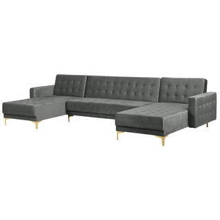 Corner Sofa Bed Grey Velvet Tufted Fabric Modern U-Shaped Modular 5 Seater with Chaise Lounges Beliani - Sofa In Store