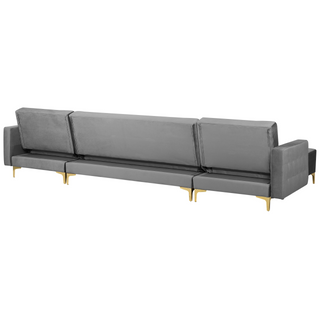 Corner Sofa Bed Grey Velvet Tufted Fabric Modern U-Shaped Modular 5 Seater with Chaise Lounges Beliani - Sofa In Store