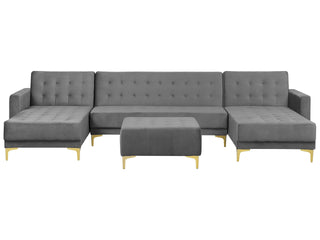 Corner Sofa Bed Grey Velvet Tufted Fabric Modern U-Shaped Modular 5 Seater with Ottoman Chaise Lounges Beliani - Sofa In Store