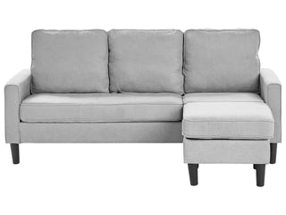 3-Seater Sofa with Ottoman Footstool | Upholstered Fabric | Light Grey | Mid Century Design | Modern Collection - Sofa In Store