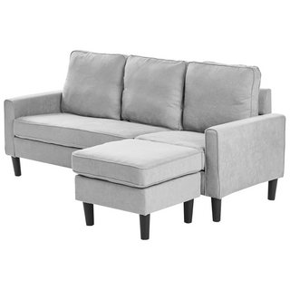 3-Seater Sofa with Ottoman Footstool | Upholstered Fabric | Light Grey | Mid Century Design | Modern Collection - Sofa In Store