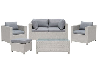 5 Piece Garden Sofa Set | Synthetic Rattan | Beige & Grey | Loveseat & Armchairs | Outdoor Patio Set - Sofa In Store