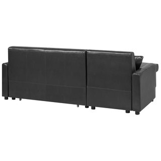 Corner Sofa Bed Black Faux Leather 3 Seater Right Hand Orientation with Storage Beliani