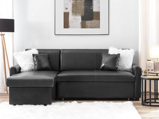 Corner Sofa Bed Black Faux Leather 3 Seater Right Hand Orientation with Storage Beliani