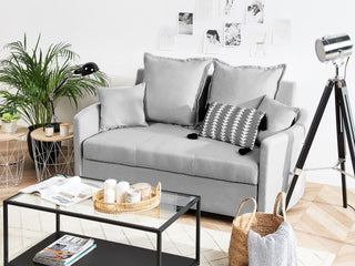 2 Seater Sofa Bed | Fabric | Light Grey | Sleeping Function & Profiled Armrests | Modern Design - Sofa In Store
