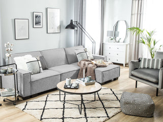 Corner Sofa Bed Grey Fabric Upholstered 3 Seater Left Hand L-Shaped Bed Beliani - 164406