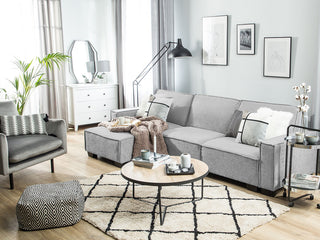 Corner Sofa Bed Grey Fabric Upholstered 3 Seater Right Hand L-Shaped Bed Beliani
