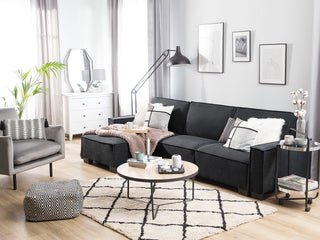Corner Sofa Bed Graphite Grey Fabric Upholstered 3 Seater Right Hand L-Shaped Bed Beliani