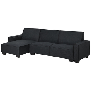 Corner Sofa Bed Graphite Grey Fabric Upholstered 3 Seater Right Hand L-Shaped Bed Beliani