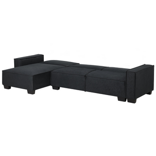 Corner Sofa Bed Graphite Grey Fabric Upholstered 3 Seater Right Hand L-Shaped Bed Beliani