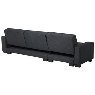Corner Sofa Bed Graphite Grey Fabric Upholstered 3 Seater Right Hand L-Shaped Bed Beliani