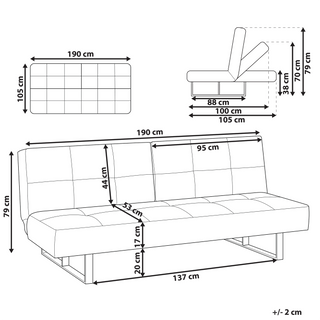 Sofa Bed Blue Fabric Upholstery 3 Seater Reclining Split Backrest Beliani