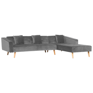 Corner Sofa Bed with 3 Pillows Grey Velvet Upholstery Light Wood Legs Reclining Left Hand Chaise Longue 4 Seater Beliani - Sofa In Store