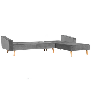 Corner Sofa Bed with 3 Pillows Grey Velvet Upholstery Light Wood Legs Reclining Left Hand Chaise Longue 4 Seater Beliani - Sofa In Store