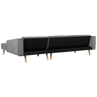 Corner Sofa Bed with 3 Pillows Grey Velvet Upholstery Light Wood Legs Reclining Left Hand Chaise Longue 4 Seater Beliani - Sofa In Store