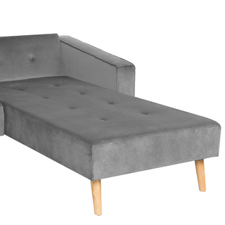Corner Sofa Bed with 3 Pillows Grey Velvet Upholstery Light Wood Legs Reclining Left Hand Chaise Longue 4 Seater Beliani - Sofa In Store