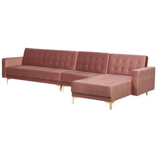 Corner Sofa Bed Pink Velvet Tufted Fabric Modern L-Shaped Modular 5 Seater Left Hand Chaise Longue Beliani - 167411