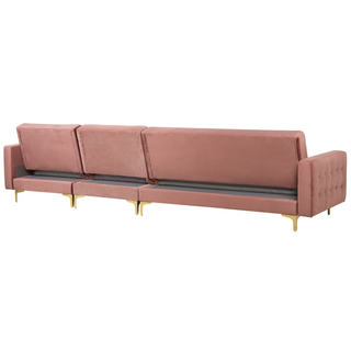 Corner Sofa Bed Pink Velvet Tufted Fabric Modern L-Shaped Modular 5 Seater Left Hand Chaise Longue Beliani - 167411