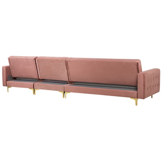 Corner Sofa Bed Pink Velvet Tufted Fabric Modern L-Shaped Modular 5 Seater with Ottoman Left Hand Chaise Longue Beliani - Sofa In Store