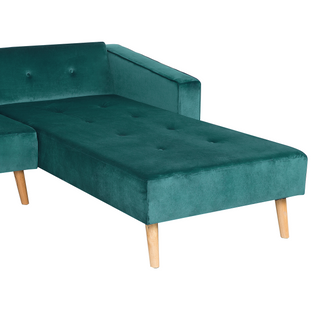 Corner Sofa Bed with 3 Pillows Green Velvet Upholstery Light Wood Legs Reclining Left Hand Chaise Longue 4 Seater Beliani