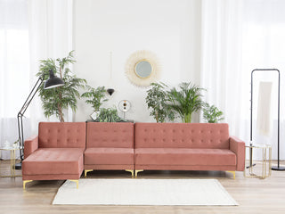 Corner Sofa Bed Pink Velvet Tufted Fabric Modern L-Shaped Modular 5 Seater Left Hand Chaise Longue Beliani - 167405 - Sofa In Store