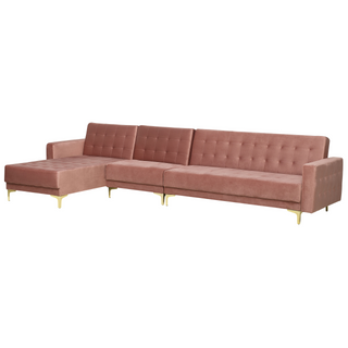 Corner Sofa Bed Pink Velvet Tufted Fabric Modern L-Shaped Modular 5 Seater Left Hand Chaise Longue Beliani - 167405 - Sofa In Store