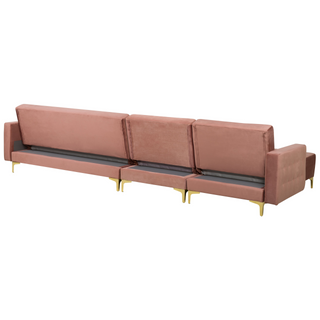 Corner Sofa Bed Pink Velvet Tufted Fabric Modern L-Shaped Modular 5 Seater Left Hand Chaise Longue Beliani - 167405 - Sofa In Store