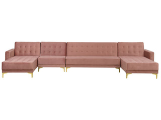 Corner Sofa Bed Pink Velvet Tufted Fabric Modern U-Shaped Modular 6 Seater with Chaise Lounges Beliani - 167385