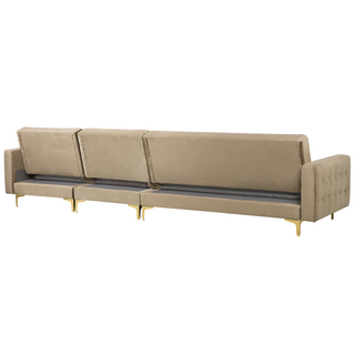 Corner Sofa Bed Beige Velvet Tufted Fabric Modern L-Shaped Modular 5 Seater with Ottoman Left Hand Chaise Longue Beliani - Sofa In Store